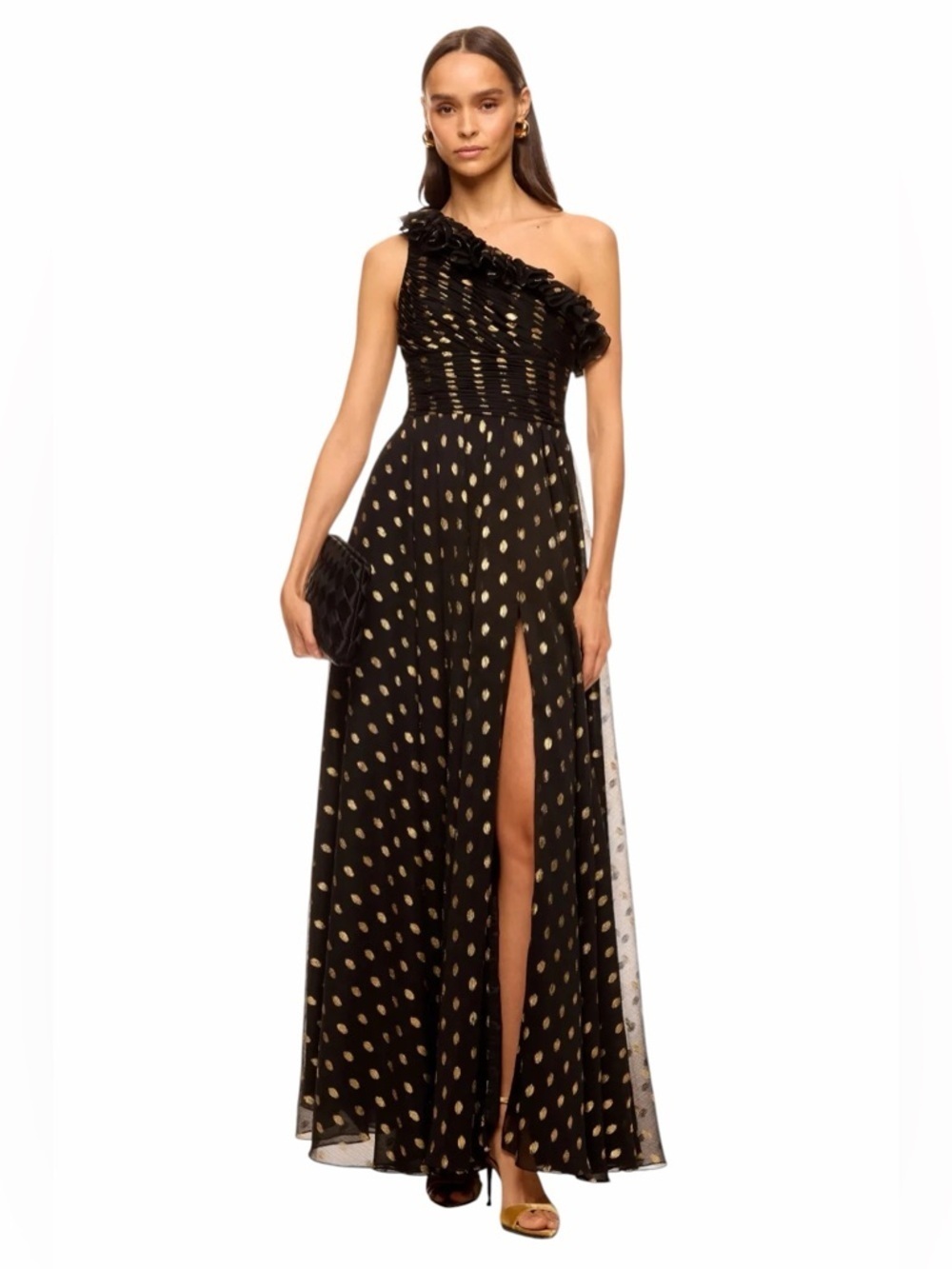 Ieena Mac Duggal Black One Shoulder Ruffle Maxi Dress Womans 2